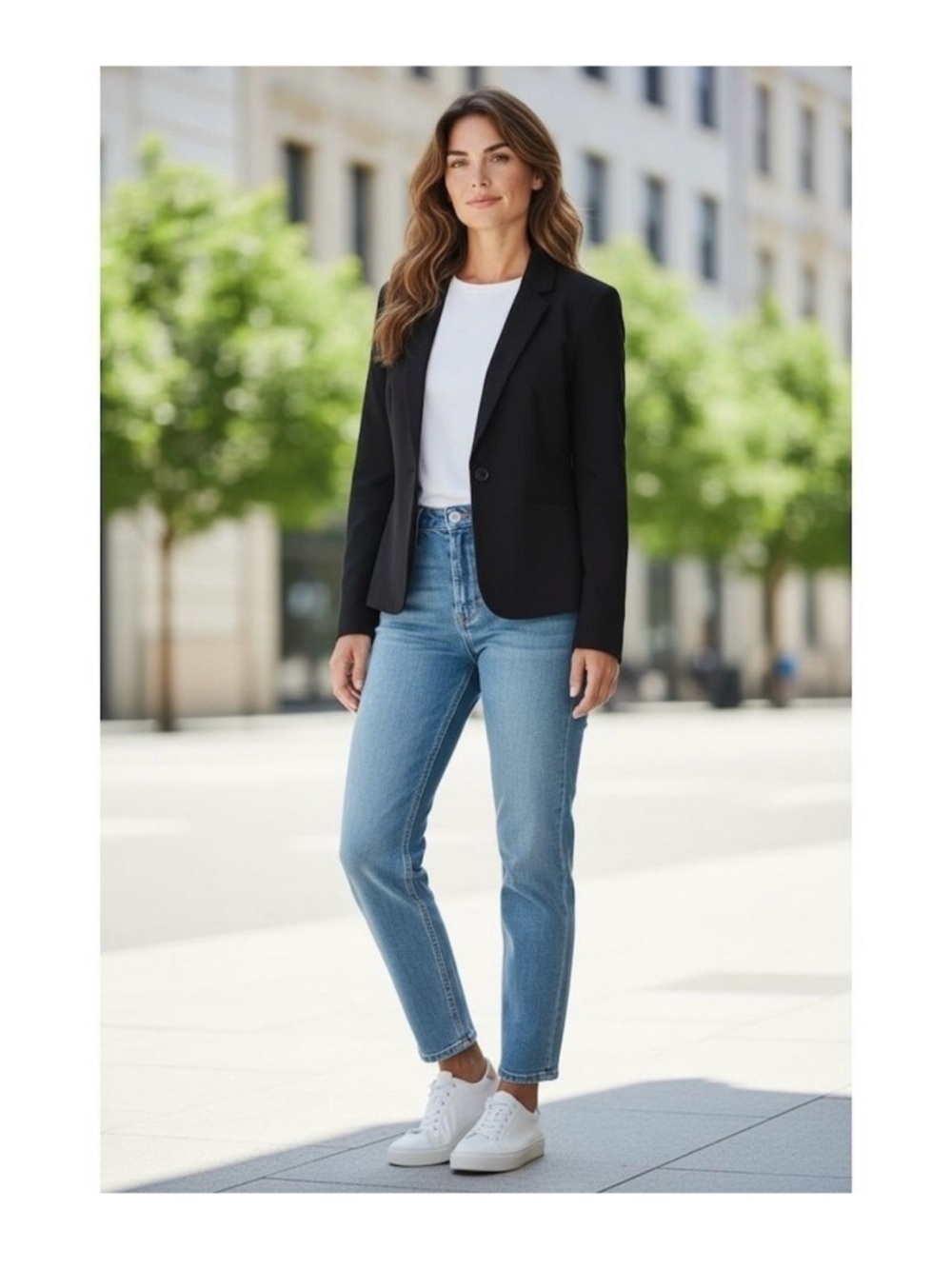 Modern Black Tailored Women’s Blazer - Classic Single-Button Jacket